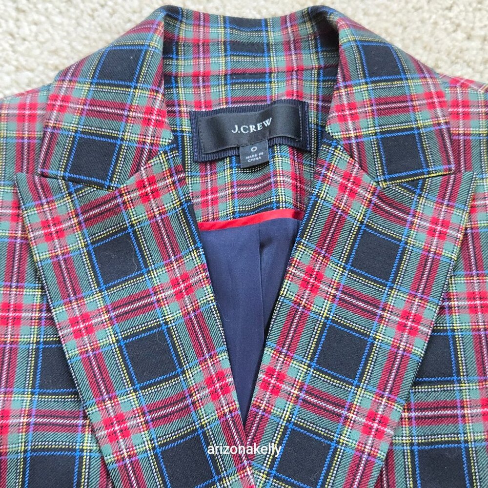 NWOT J. Crew Shrunken Blazer in Black Stewart Tartan Plaid Wool Blend 0 - Picture 14 of 16